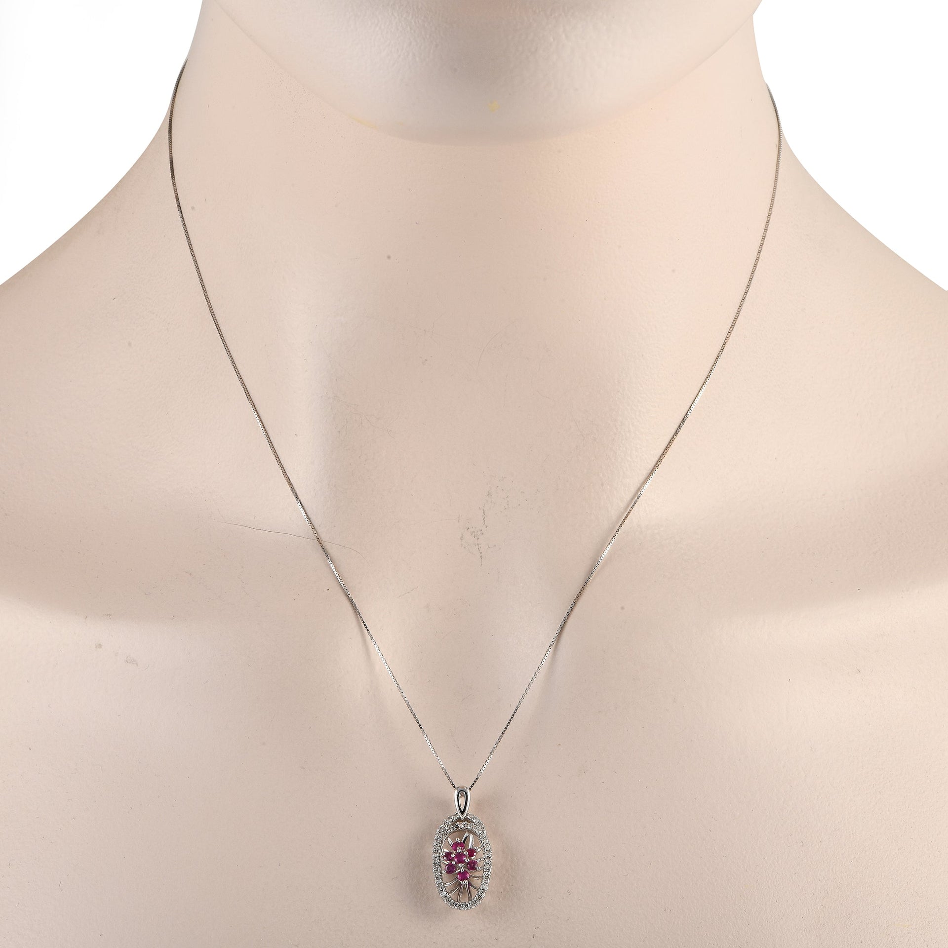 LB Exclusive 14K White Gold 0.22ct Diamond and Ruby Necklace PD4-15491WRU