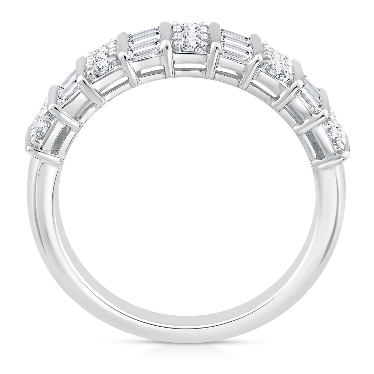 Round and Baguette Diamond Band in 14K White Gold (1 ct. tw.)