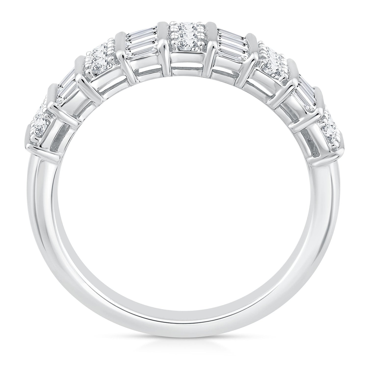 Round and Baguette Diamond Band in 14K White Gold (1 ct. tw.)