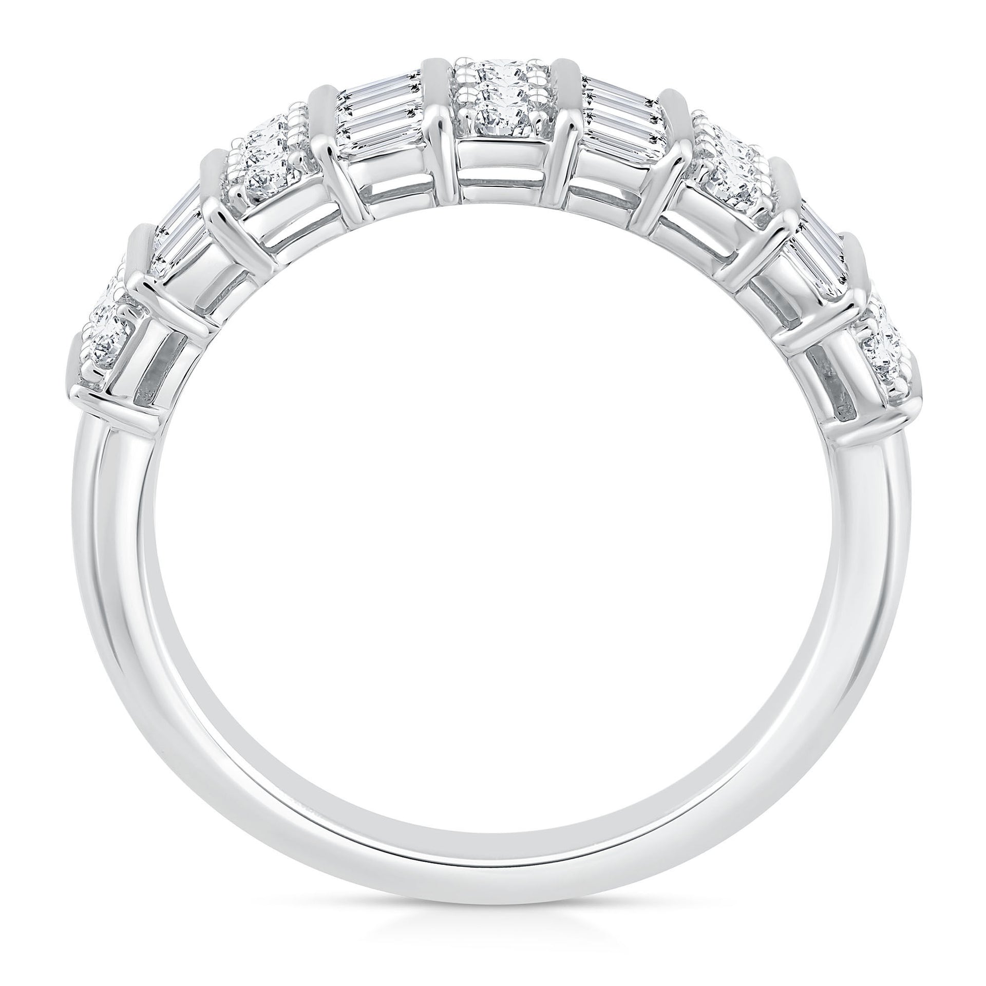 Round and Baguette Diamond Band in 14K White Gold (1 ct. tw.)