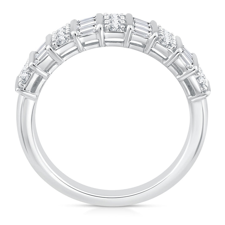 Round and Baguette Diamond Band in 14K White Gold (1 ct. tw.)