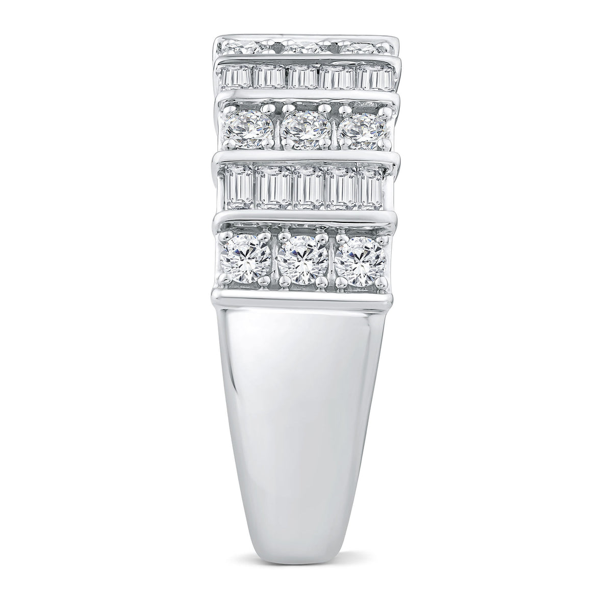 Round and Baguette Diamond Band in 14K White Gold (1 ct. tw.)