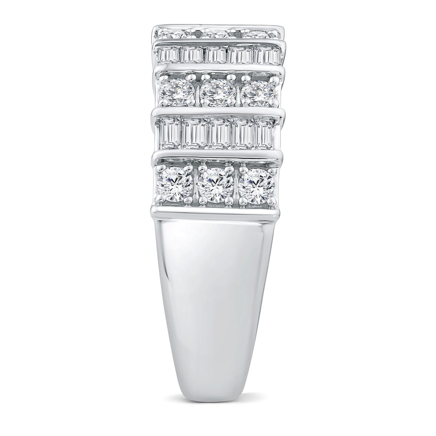 Round and Baguette Diamond Band in 14K White Gold (1 ct. tw.)