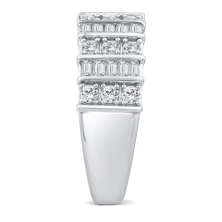 Round and Baguette Diamond Band in 14K White Gold (1 ct. tw.)
