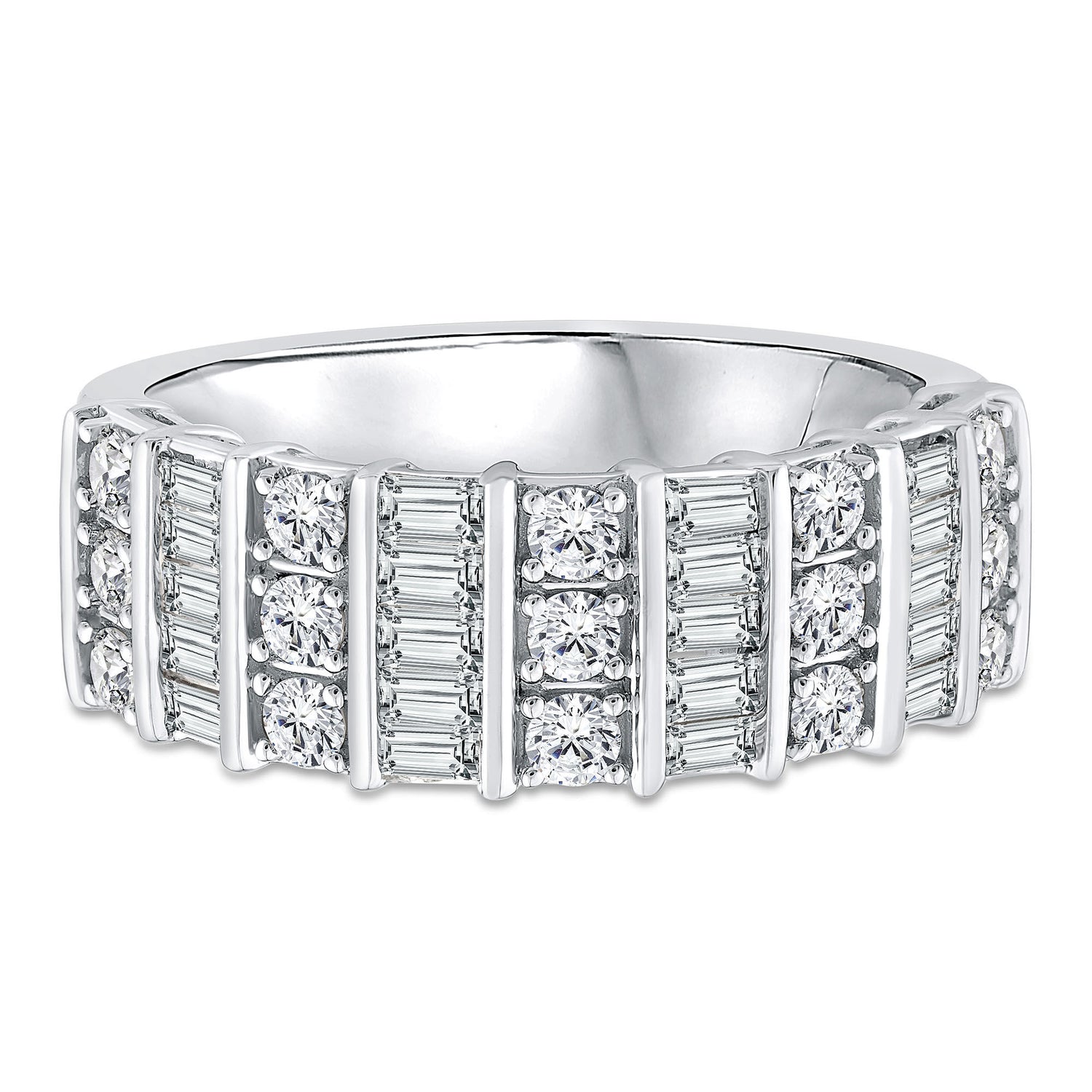 Round and Baguette Diamond Band in 14K White Gold (1 ct. tw.)