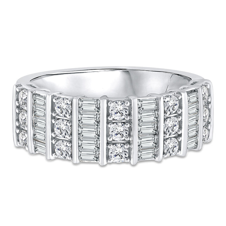 Round and Baguette Diamond Band in 14K White Gold (1 ct. tw.)