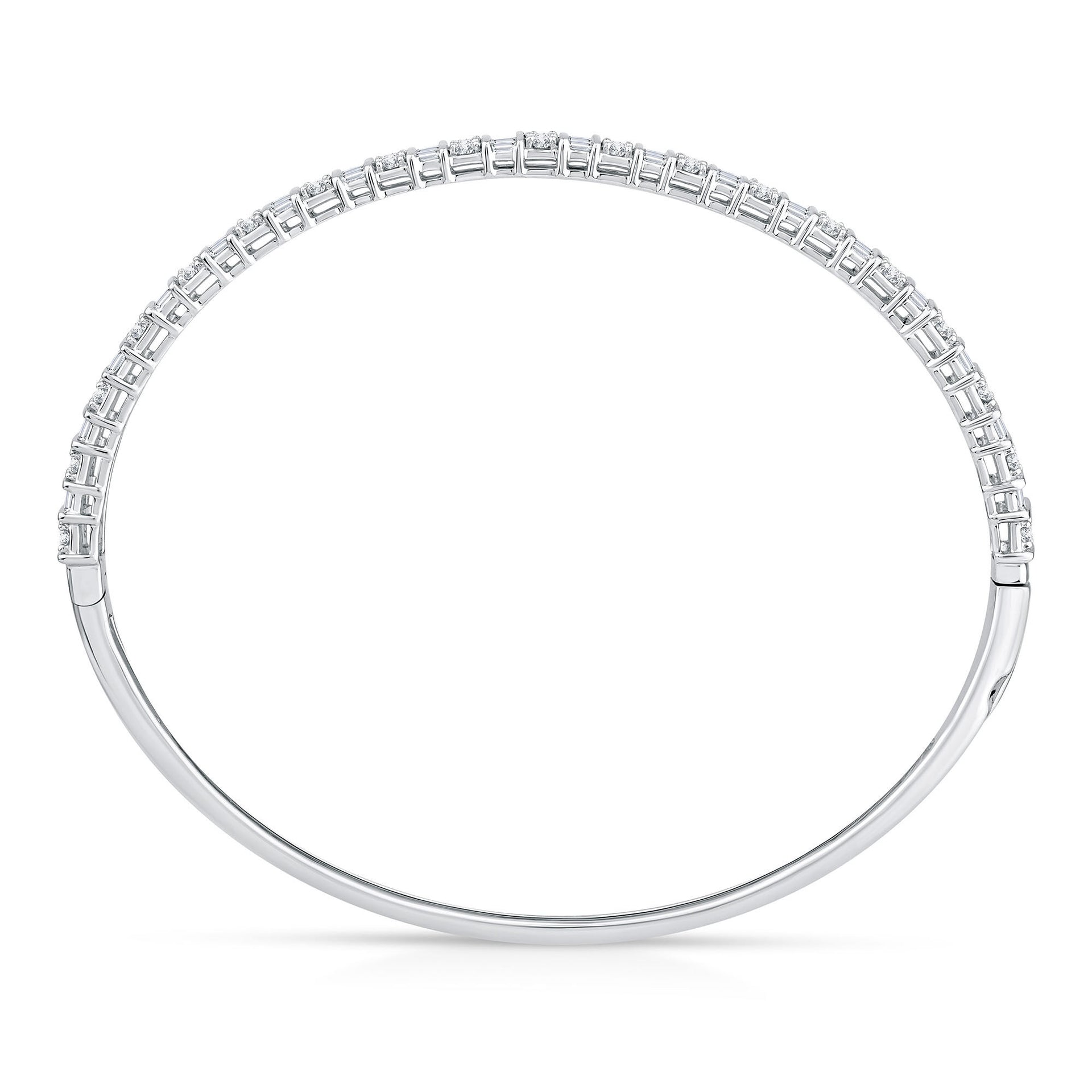 Round and Baguette Diamond Bangle Bracelet in 14K White Gold (2 ct. tw.)