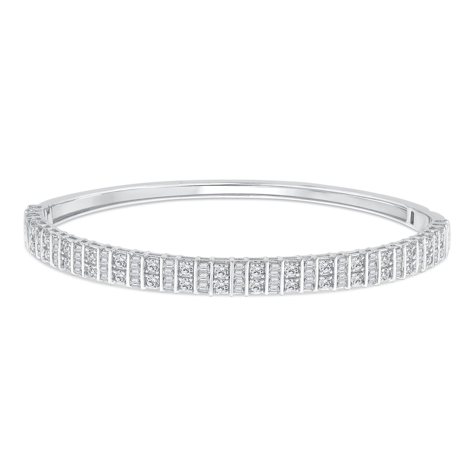 Round and Baguette Diamond Bangle Bracelet in 14K White Gold (2 ct. tw.)