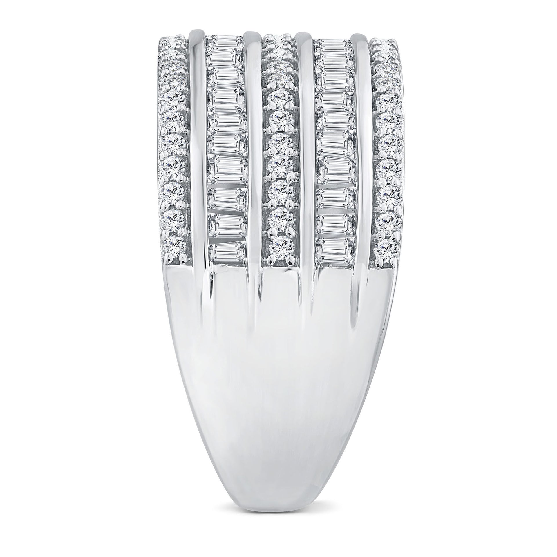 Round and Baguette Multi-Row Diamond Band in 14K White Gold (3 ct. tw.)