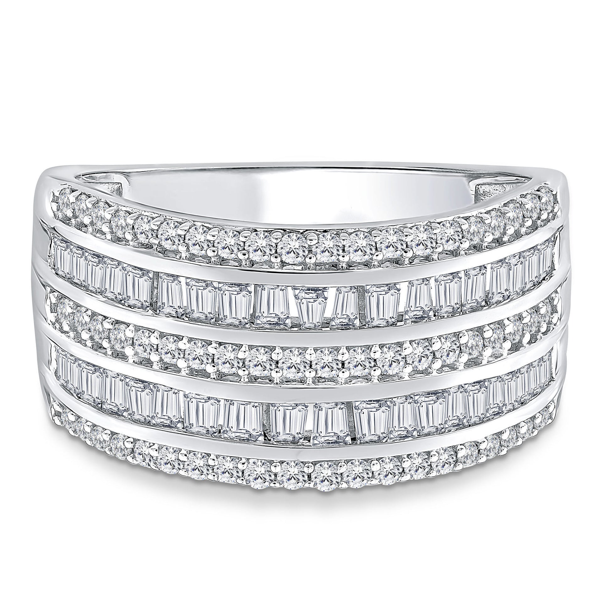 Round and Baguette Multi-Row Diamond Band in 14K White Gold (3 ct. tw.)
