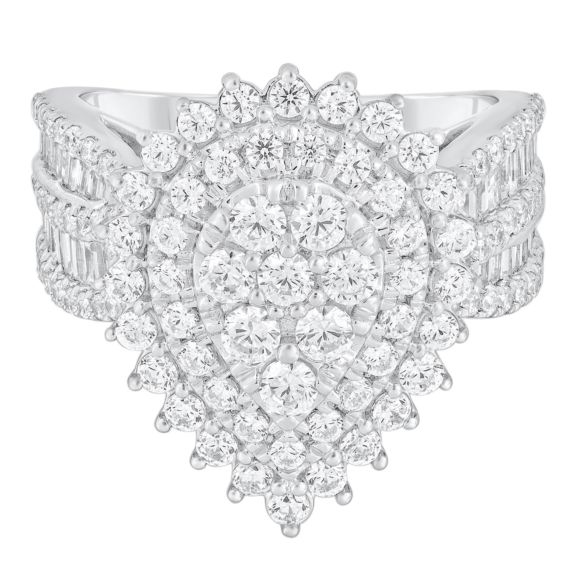 Round and Baguette Diamond Engagement Ring in 14K White Gold (2 ct. tw.)