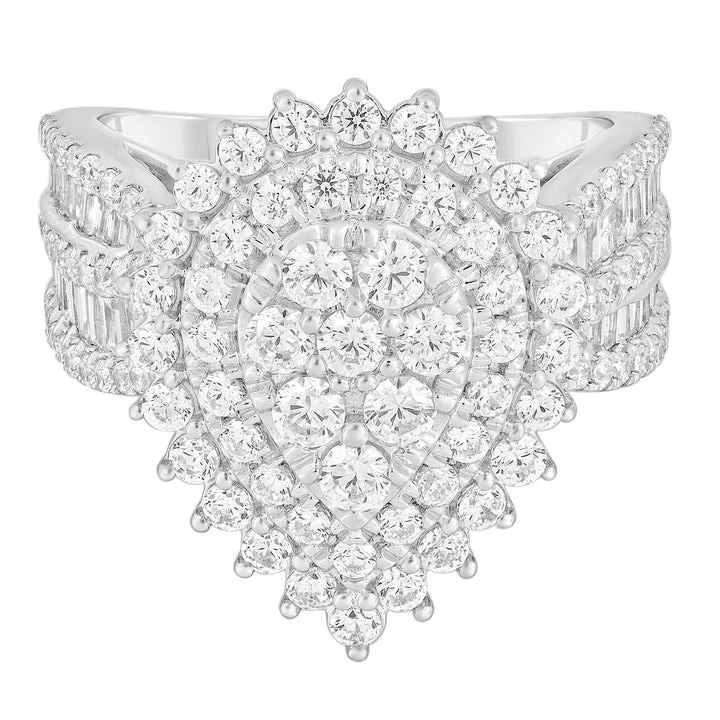 Round and Baguette Diamond Engagement Ring in 14K White Gold (2 ct. tw.)