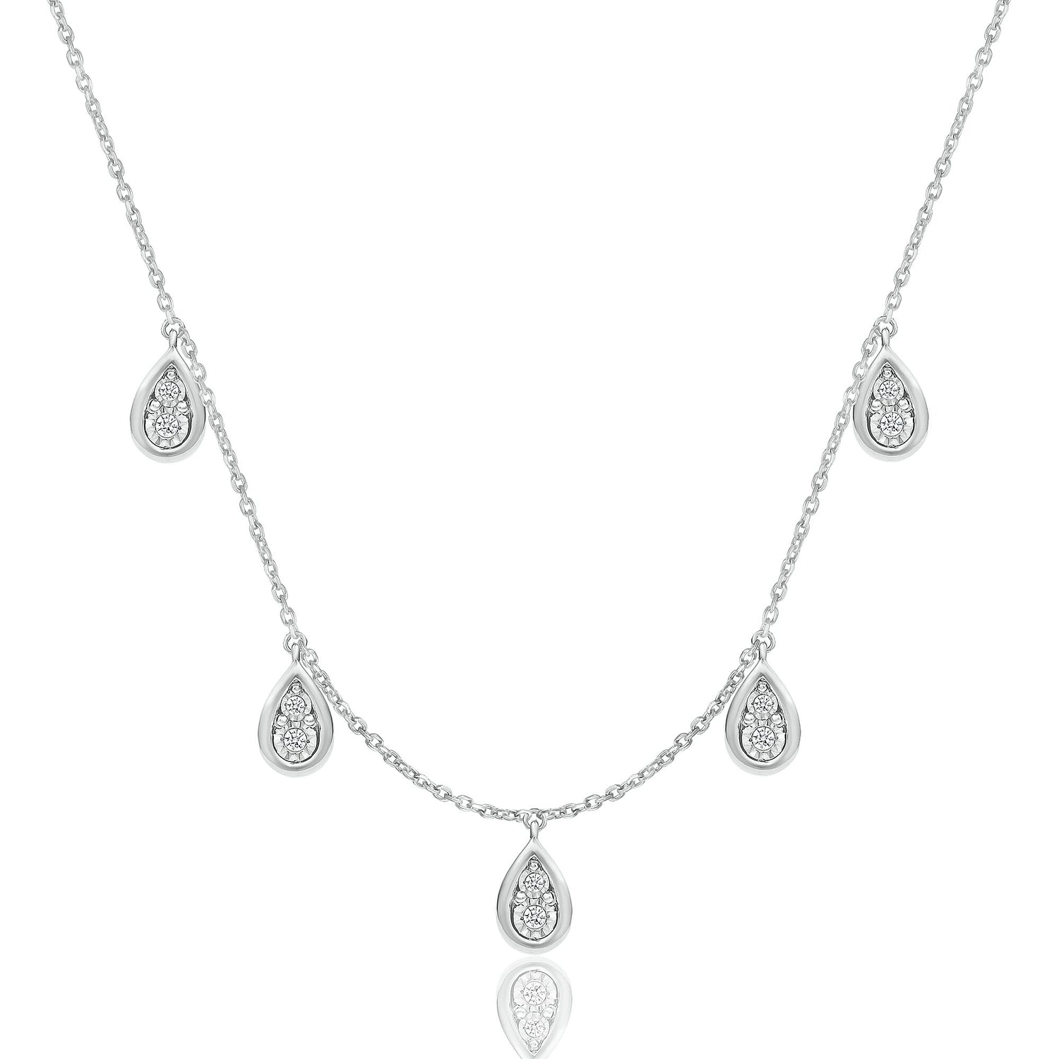 Diamond Pear-Shaped Bezel Necklace in Sterling Silver (1/10 ct. tw.)
