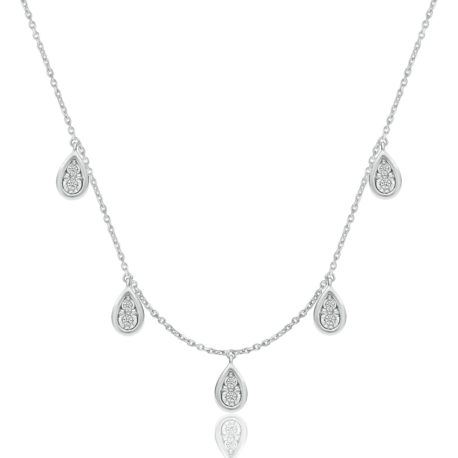 Diamond Pear-Shaped Bezel Necklace in Sterling Silver (1/10 ct. tw.)
