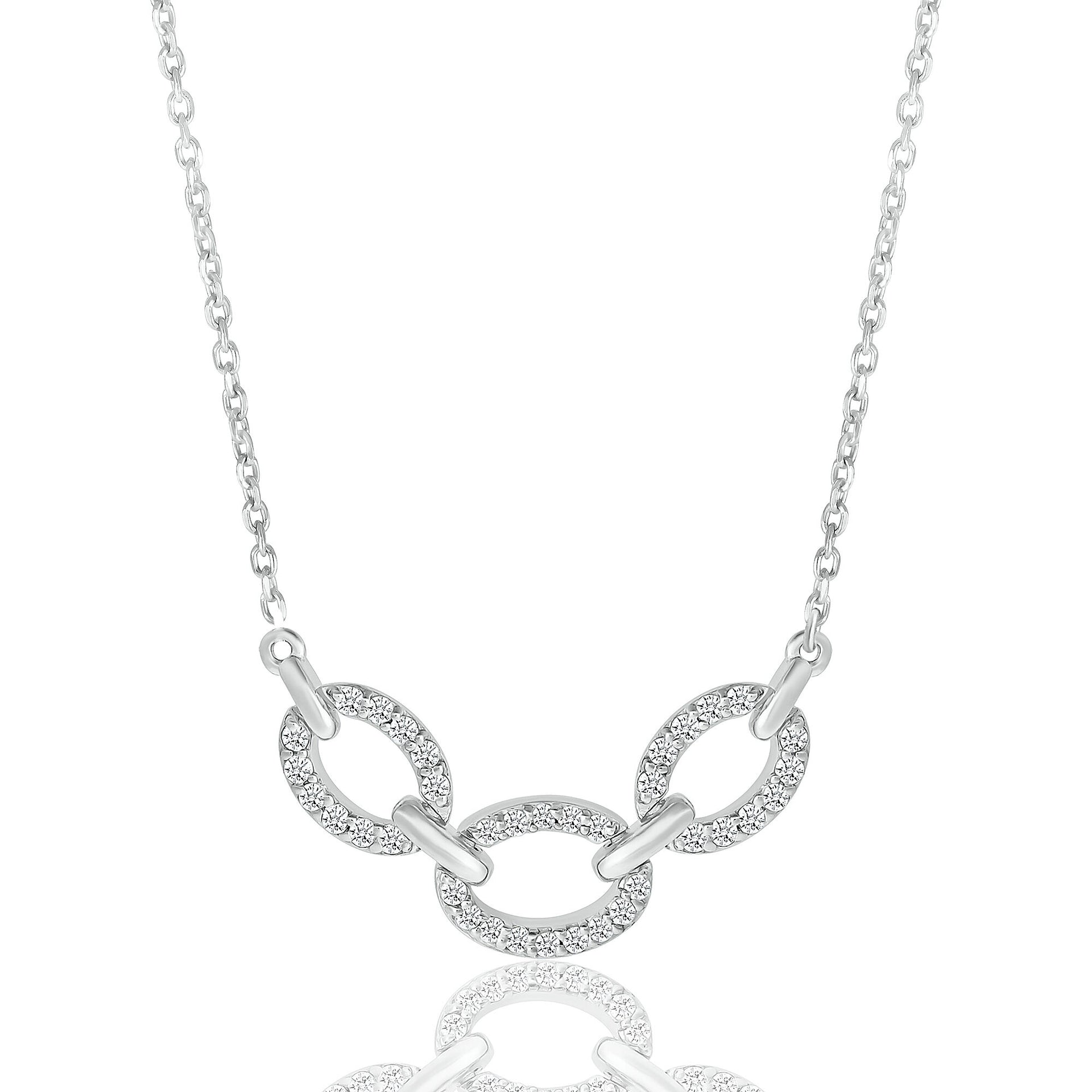 Diamond Oval Link Frontal Necklace in Sterling Silver (1/5 ct. tw.)