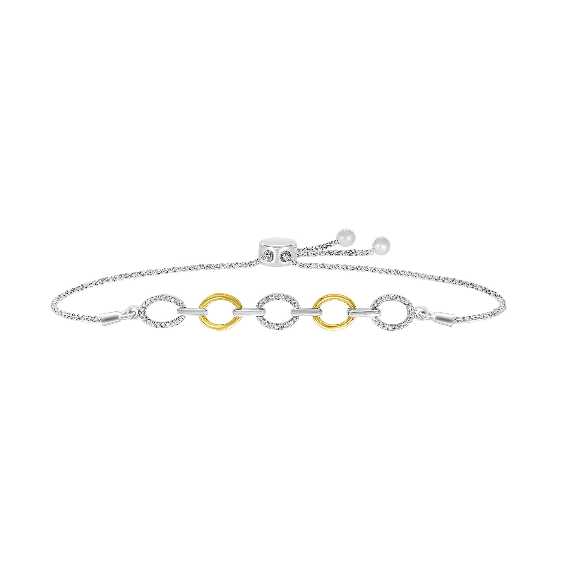 Diamond Link Bolo Bracelet in Sterling Silver and 10K Yellow Gold (1/10 ct. tw.)