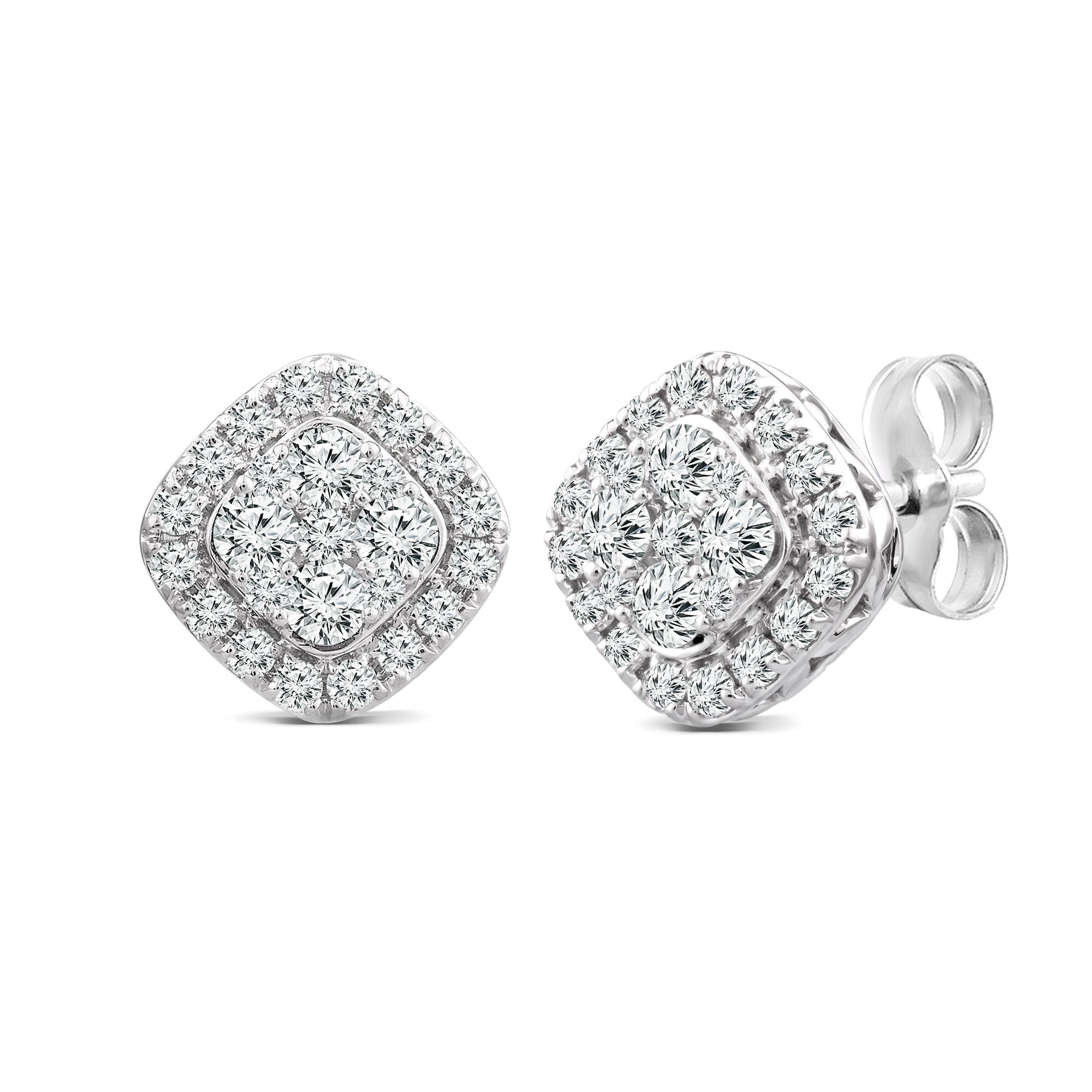 Cushion Diamond Stud Earrings in 14K White Gold (1 ct. tw.)