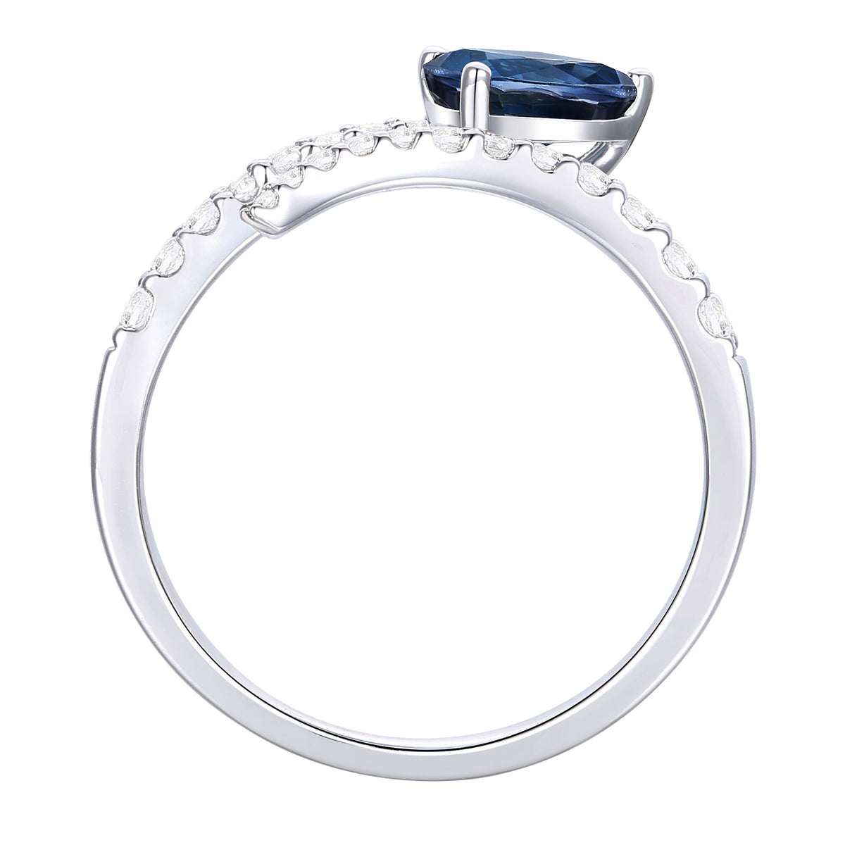 Blue Sapphire and Diamond Bypass Ring in 10K White Gold (1/3 ct. tw.)