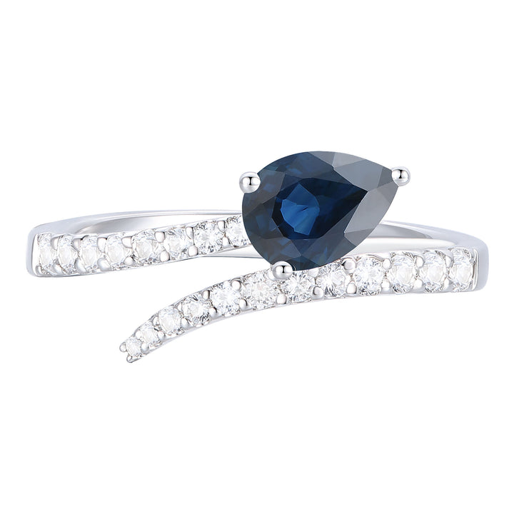 Blue Sapphire and Diamond Bypass Ring in 10K White Gold (1/3 ct. tw.)