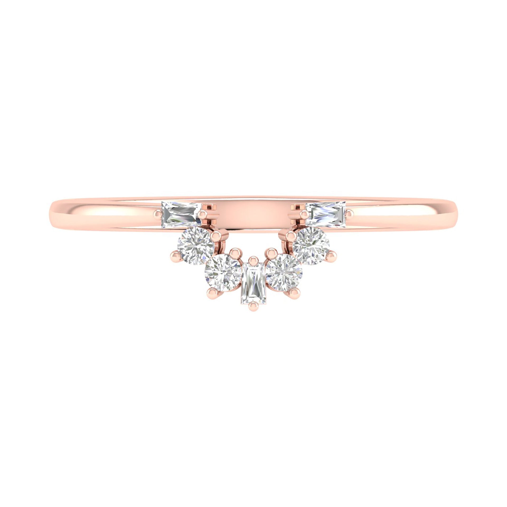 Round and Baguette Diamond Contour Band in 14K Rose Gold (1/7 ct. tw.)