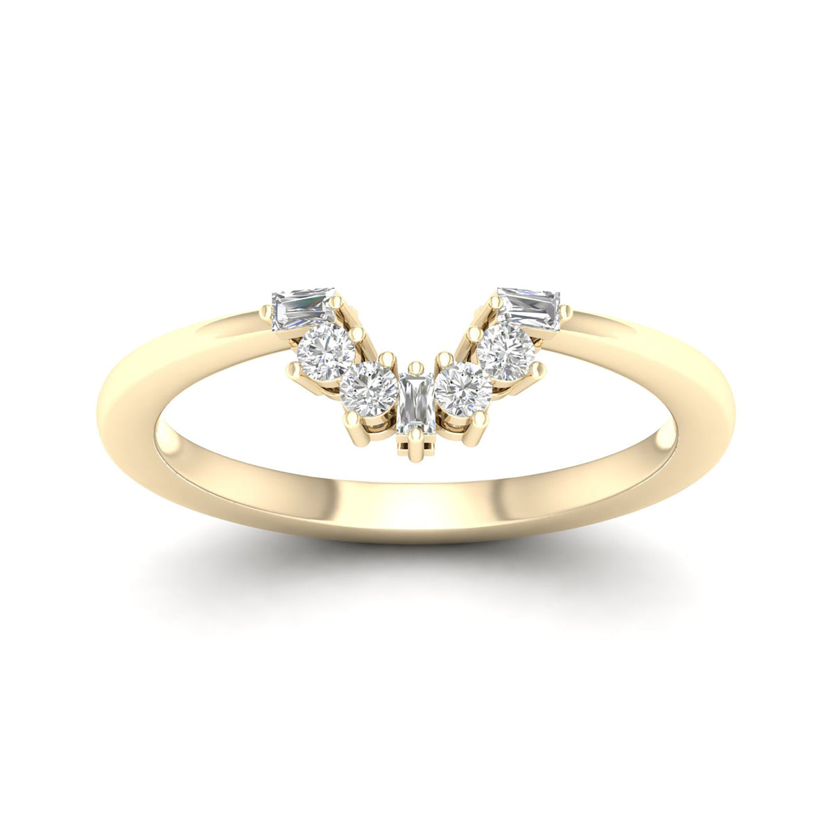 Round and Baguette Diamond Contour Band in 14K Yellow Gold (1/7 ct. tw.)