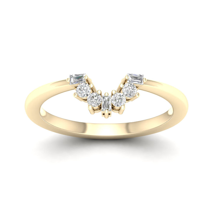 Round and Baguette Diamond Contour Band in 14K Yellow Gold (1/7 ct. tw.)