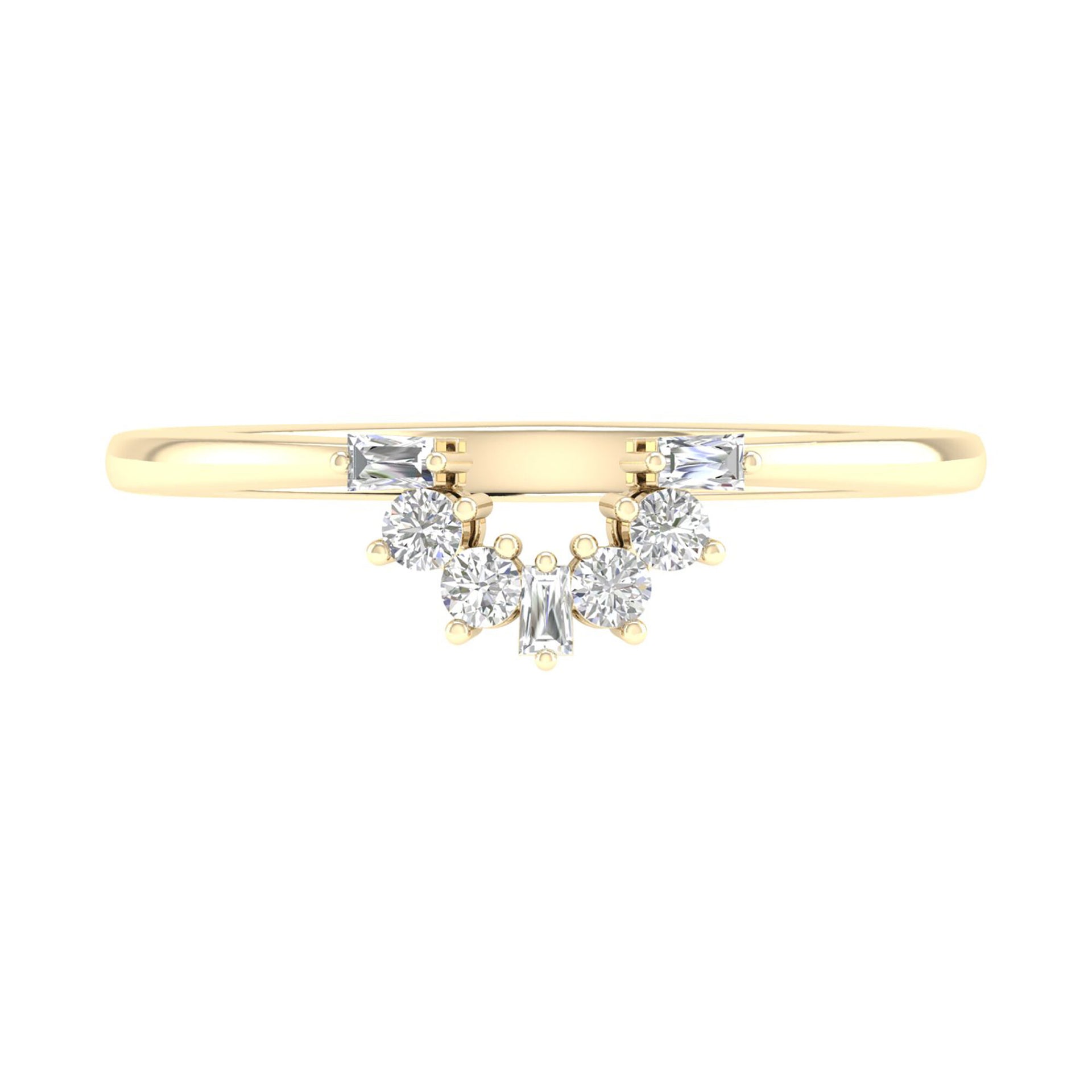 Round and Baguette Diamond Contour Band in 14K Yellow Gold (1/7 ct. tw.)