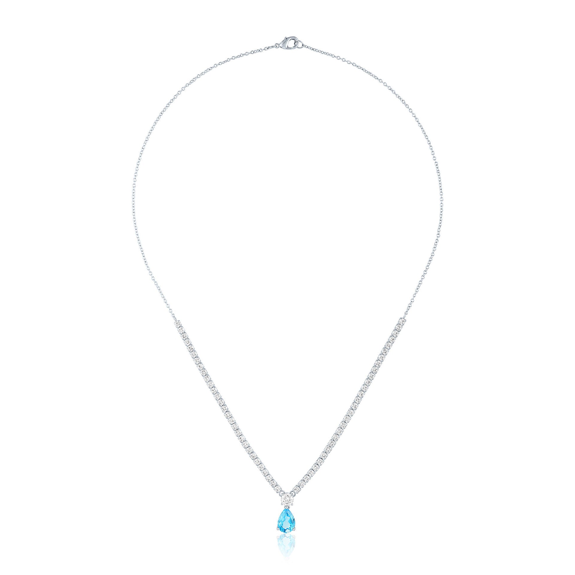 Blue Topaz Tennis Necklace with White Sapphire in Sterling Silver