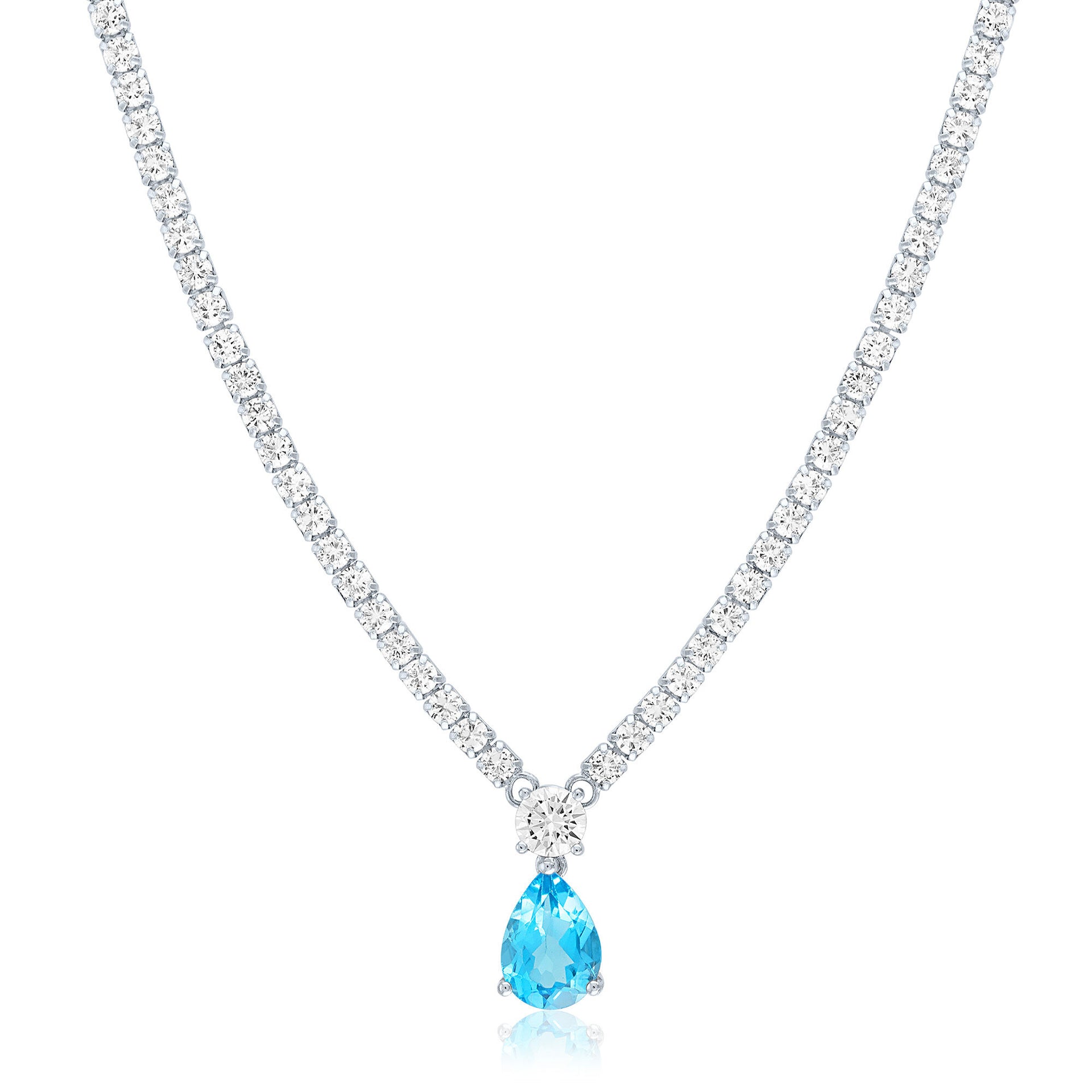 Blue Topaz Tennis Necklace with White Sapphire in Sterling Silver