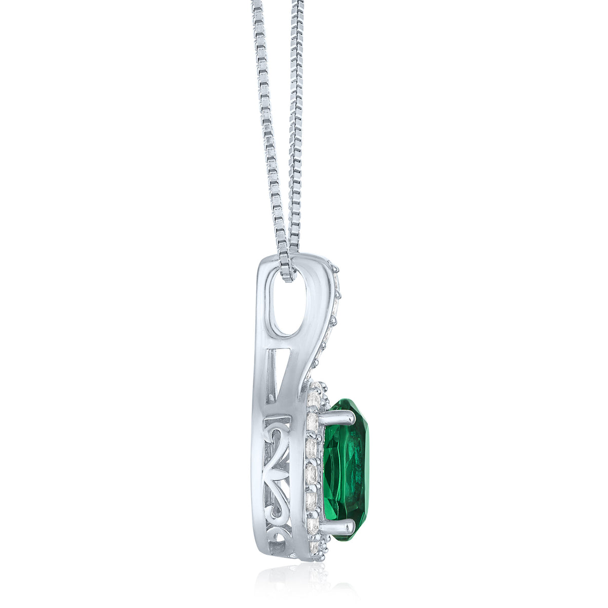 Lab-Created Emerald and Lab-Created White Sapphire Pendant in Sterling Silver