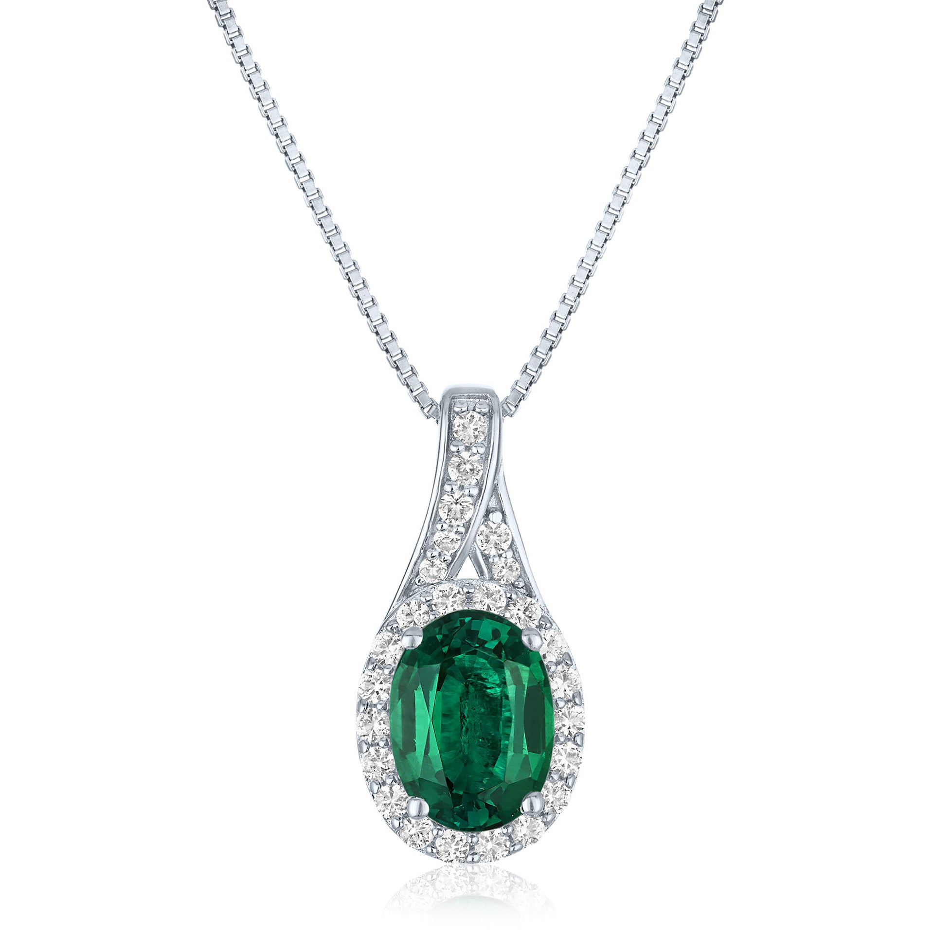 Lab-Created Emerald and Lab-Created White Sapphire Pendant in Sterling Silver
