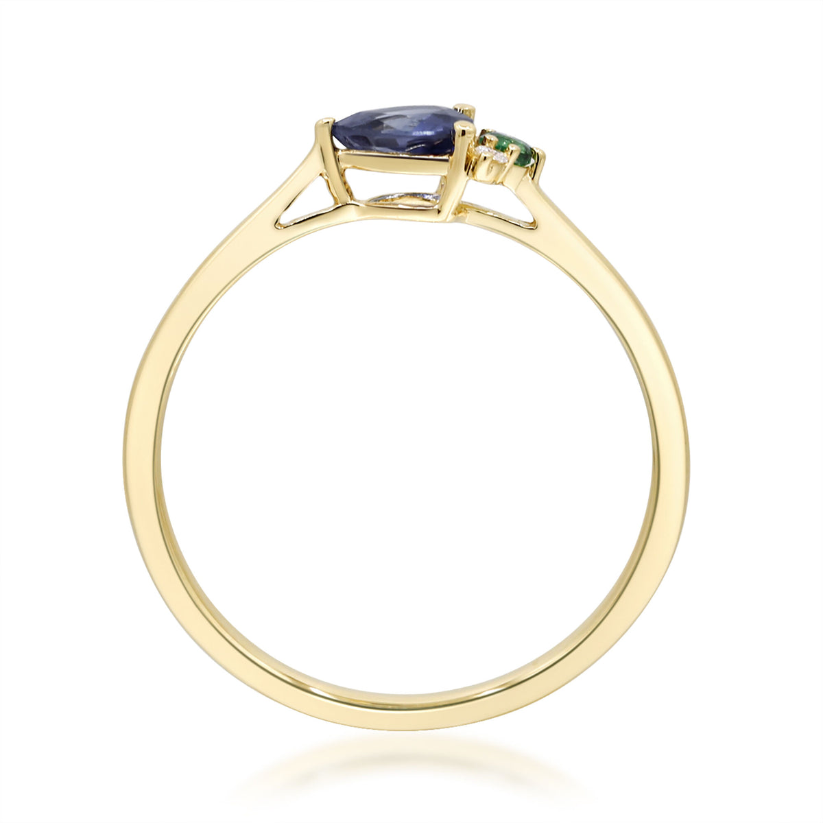 Blue Sapphire, Emerald and Diamond Ring in 10K Yellow Gold (1/7 ct. tw.)