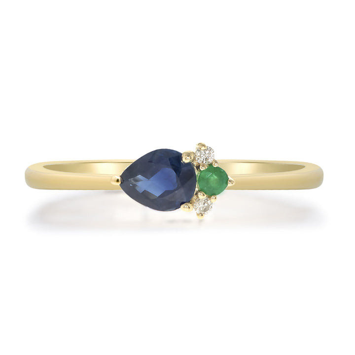 Blue Sapphire, Emerald and Diamond Ring in 10K Yellow Gold (1/7 ct. tw.)