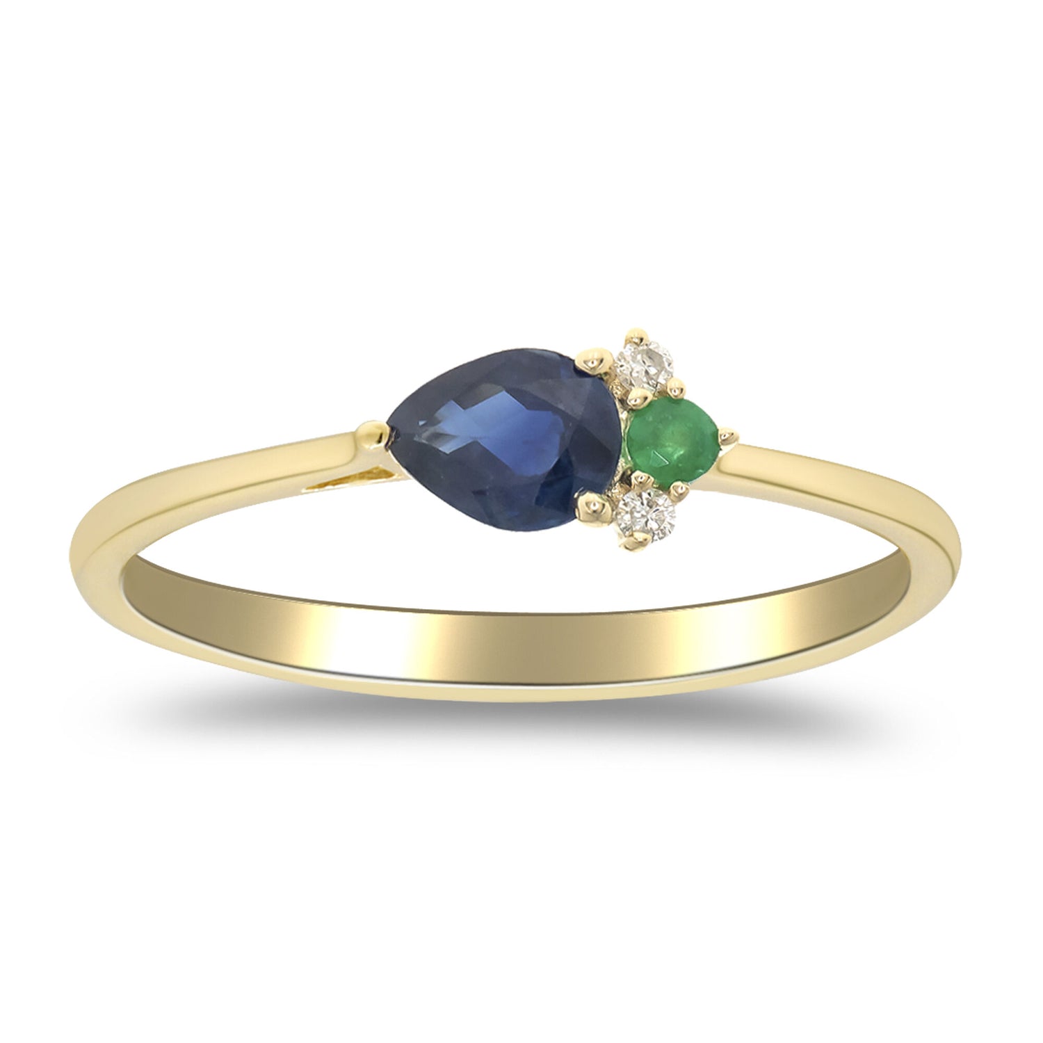 Blue Sapphire, Emerald and Diamond Ring in 10K Yellow Gold (1/7 ct. tw.)