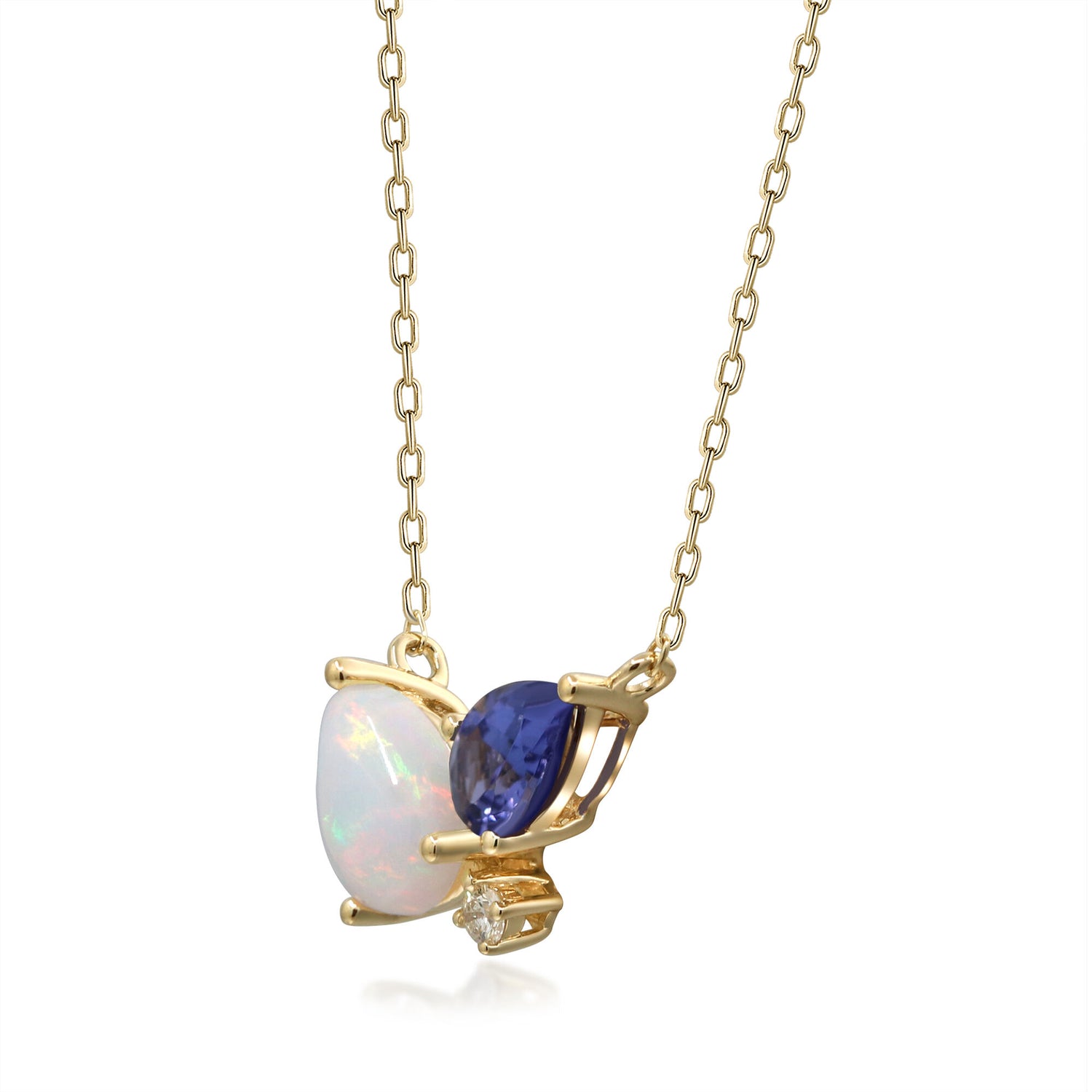 Opal and Tanzanite Pendant with Diamond Accent in 10K Yellow Gold