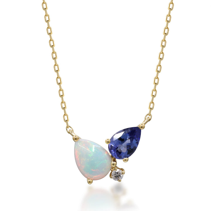 Opal and Tanzanite Pendant with Diamond Accent in 10K Yellow Gold