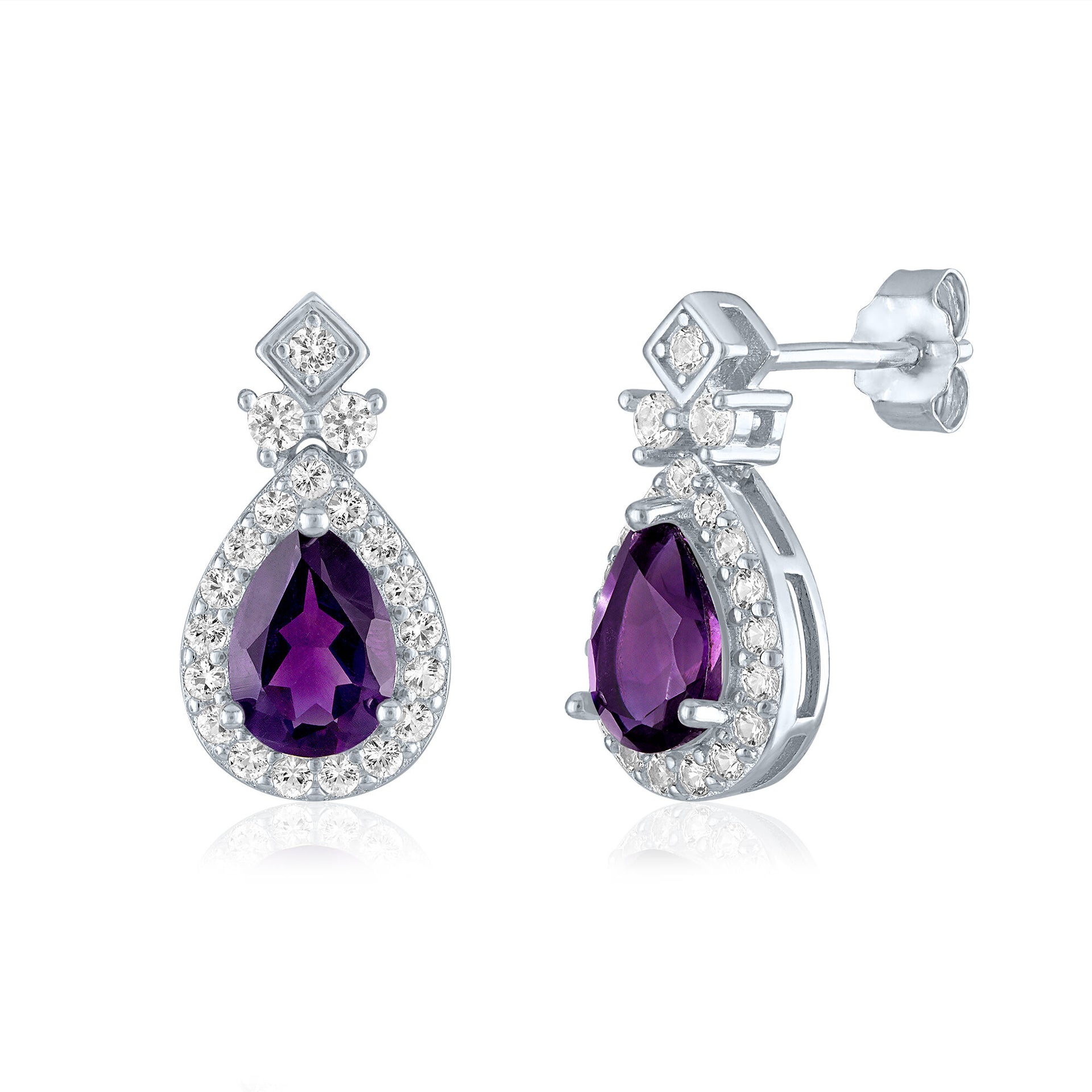 Amethyst and Lab-Created White Sapphire Drop Earrings in Sterling Silver