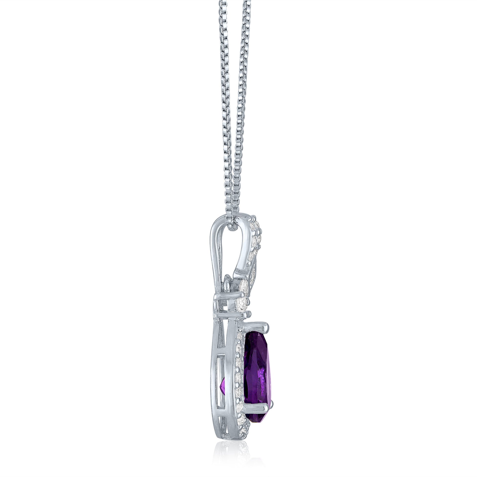 Amethyst and Lab-Created White Sapphire Drop Pendant in Sterling Silver