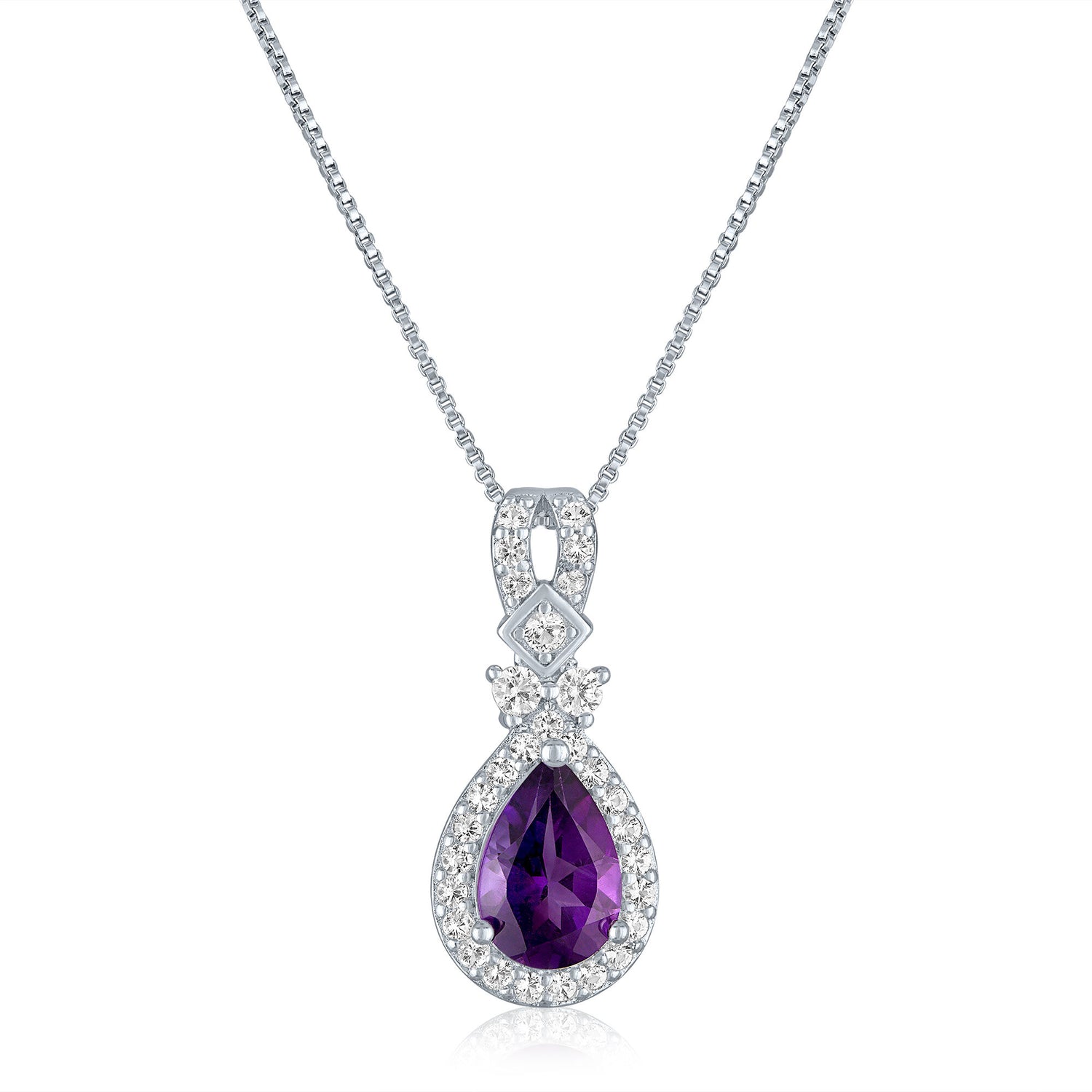 Amethyst and Lab-Created White Sapphire Drop Pendant in Sterling Silver