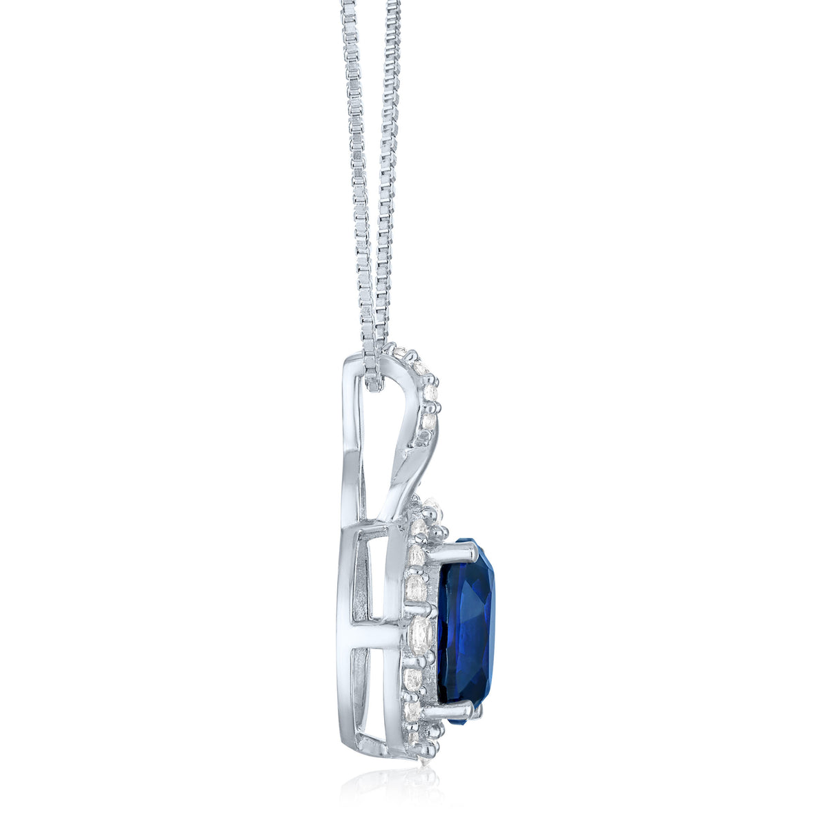 Lab-Created Blue Sapphire and Lab-Created White Sapphire Halo Pendant in Sterling Silver