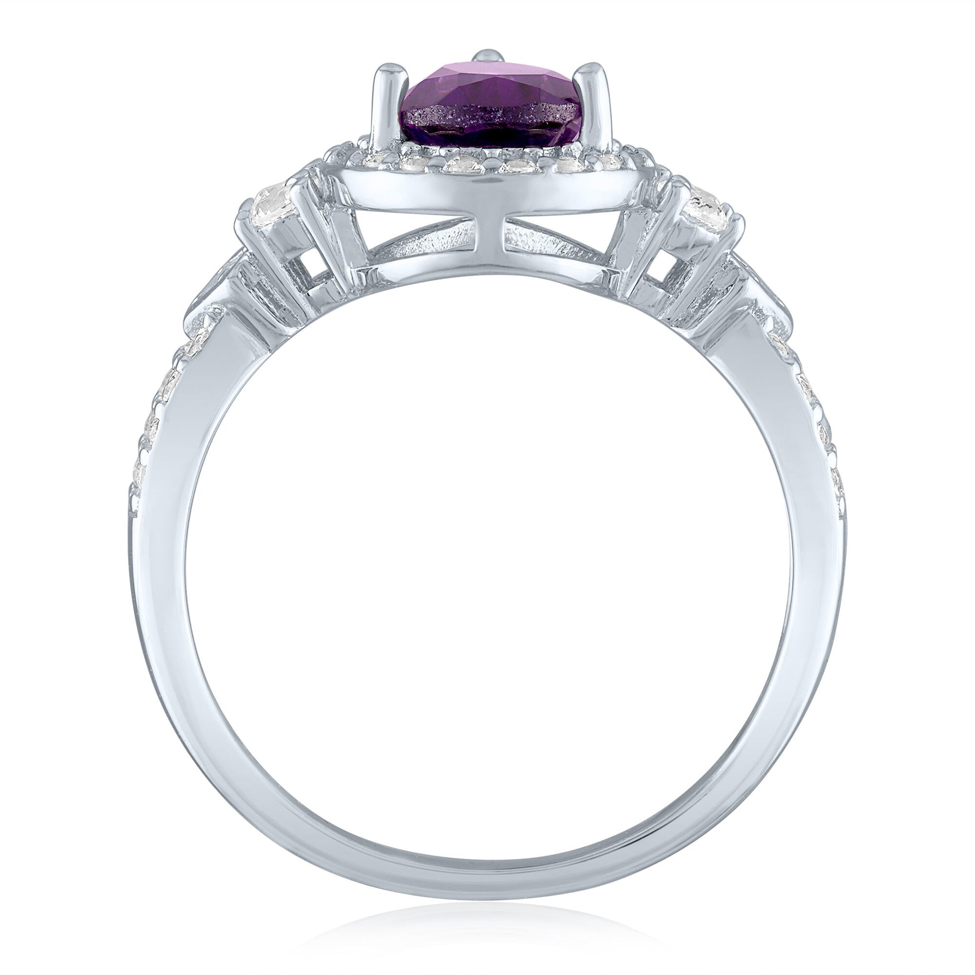 Amethyst and Lab-Created White Sapphire Halo Ring in Sterling Silver