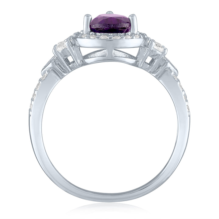 Amethyst and Lab-Created White Sapphire Halo Ring in Sterling Silver