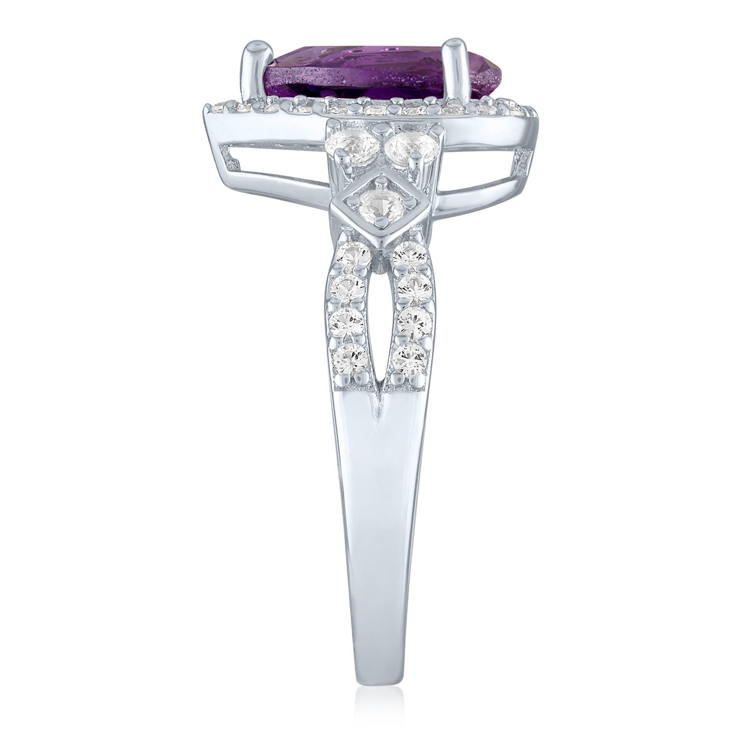 Amethyst and Lab-Created White Sapphire Halo Ring in Sterling Silver