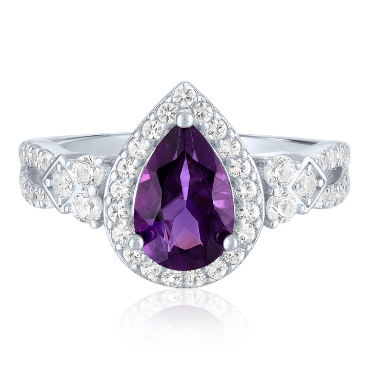 Amethyst and Lab-Created White Sapphire Halo Ring in Sterling Silver