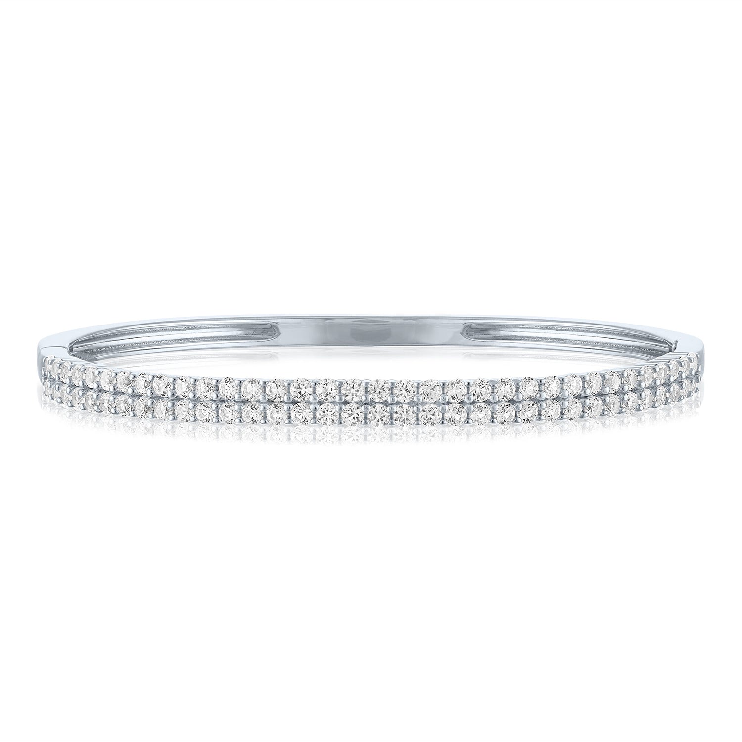 Lab-Created White Sapphire Double-Row Bangle Bracelet in Sterling Silver