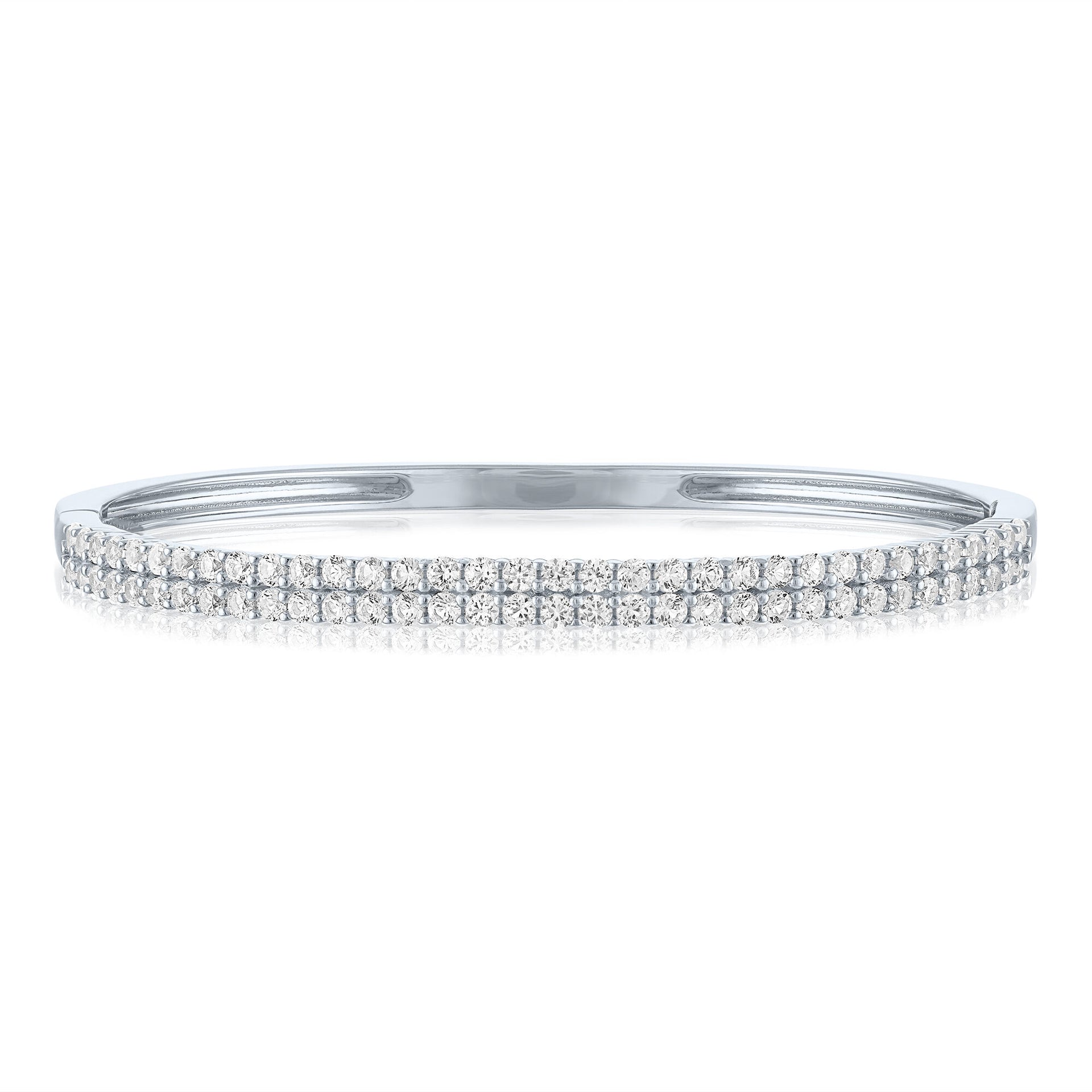 Lab-Created White Sapphire Double-Row Bangle Bracelet in Sterling Silver