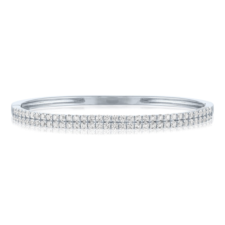 Lab-Created White Sapphire Double-Row Bangle Bracelet in Sterling Silver