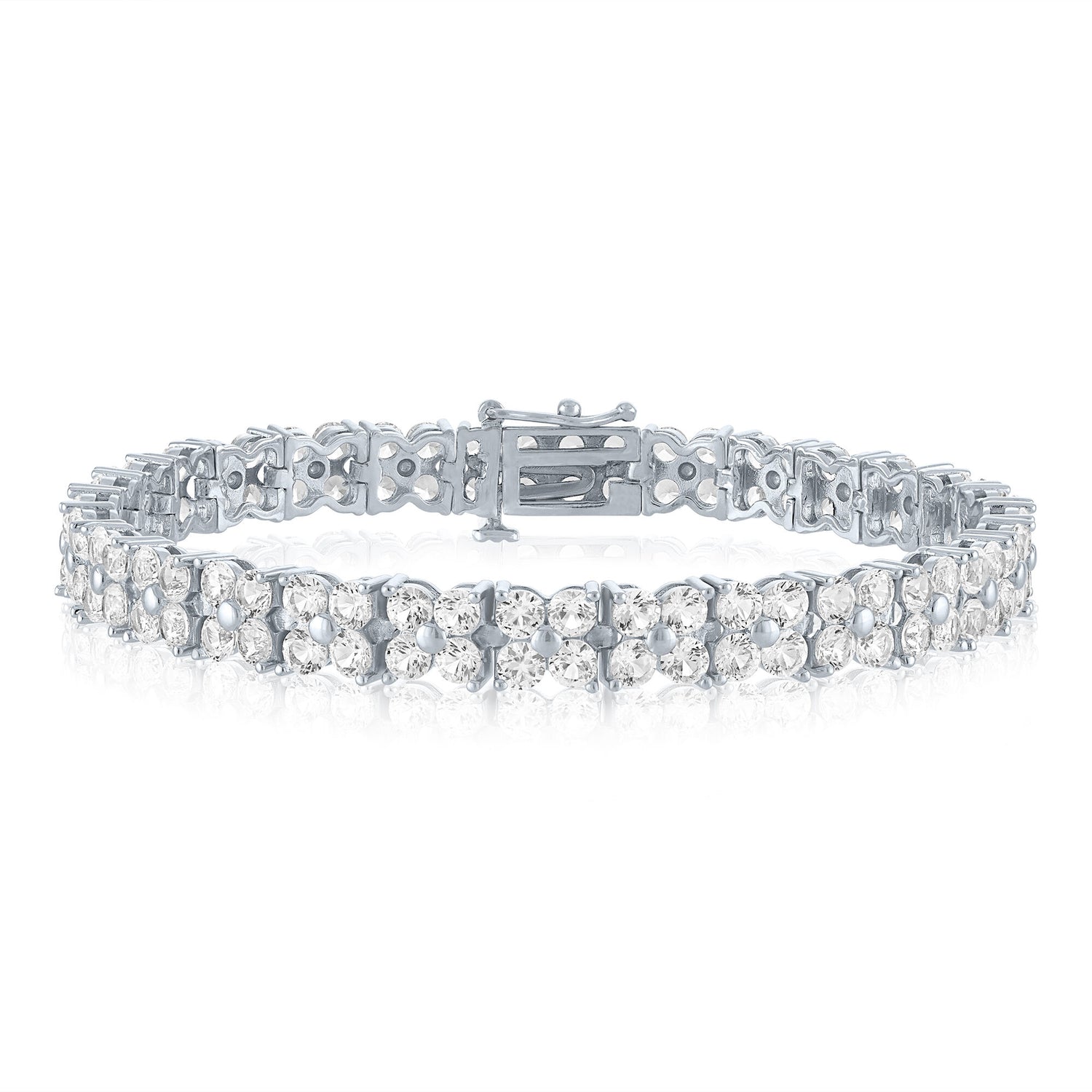 Lab-Created White Sapphire Double-Row Tennis Bracelet in Sterling Silver