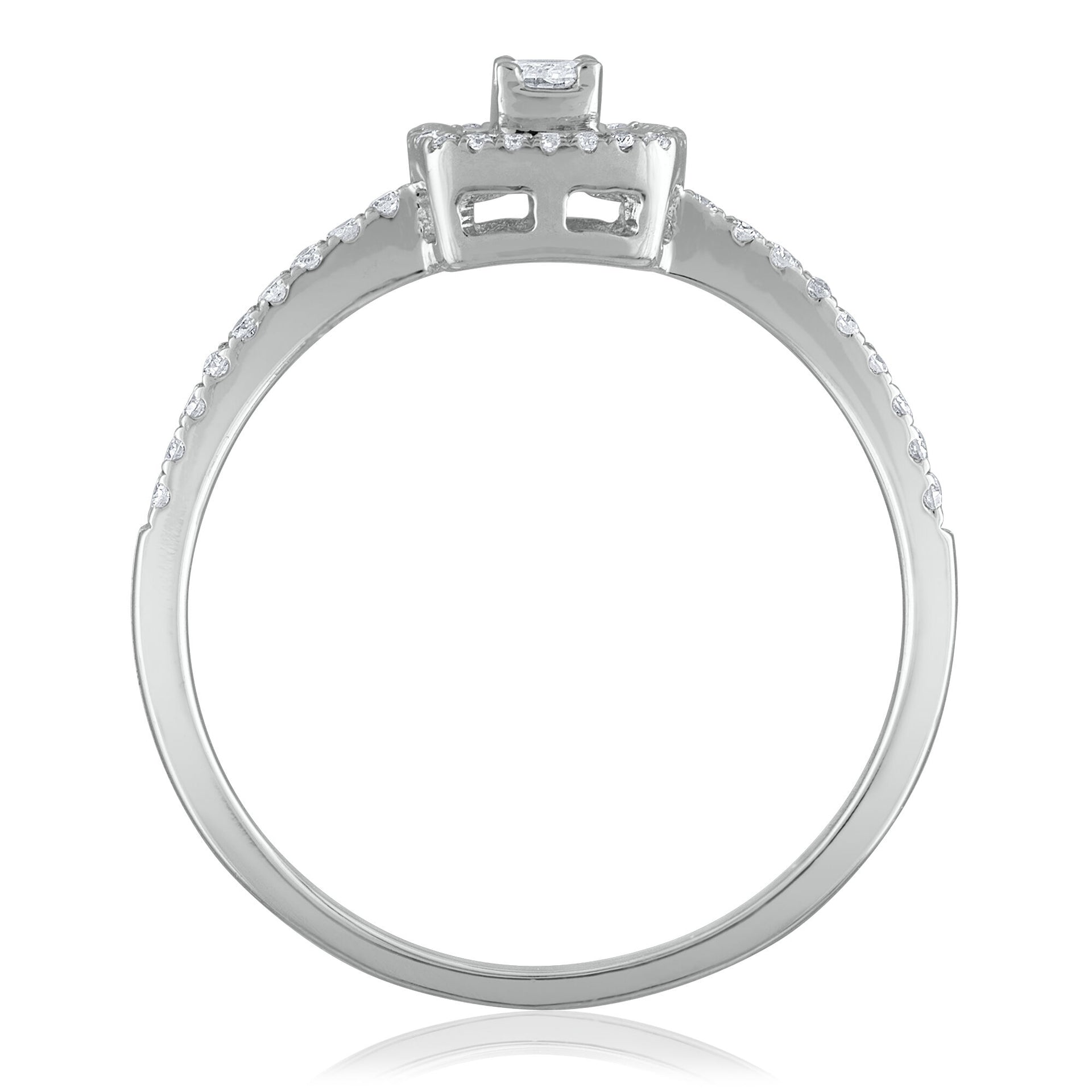 Round and Baguette Diamond Promise Ring in 14K White Gold (1/4 ct. tw.)