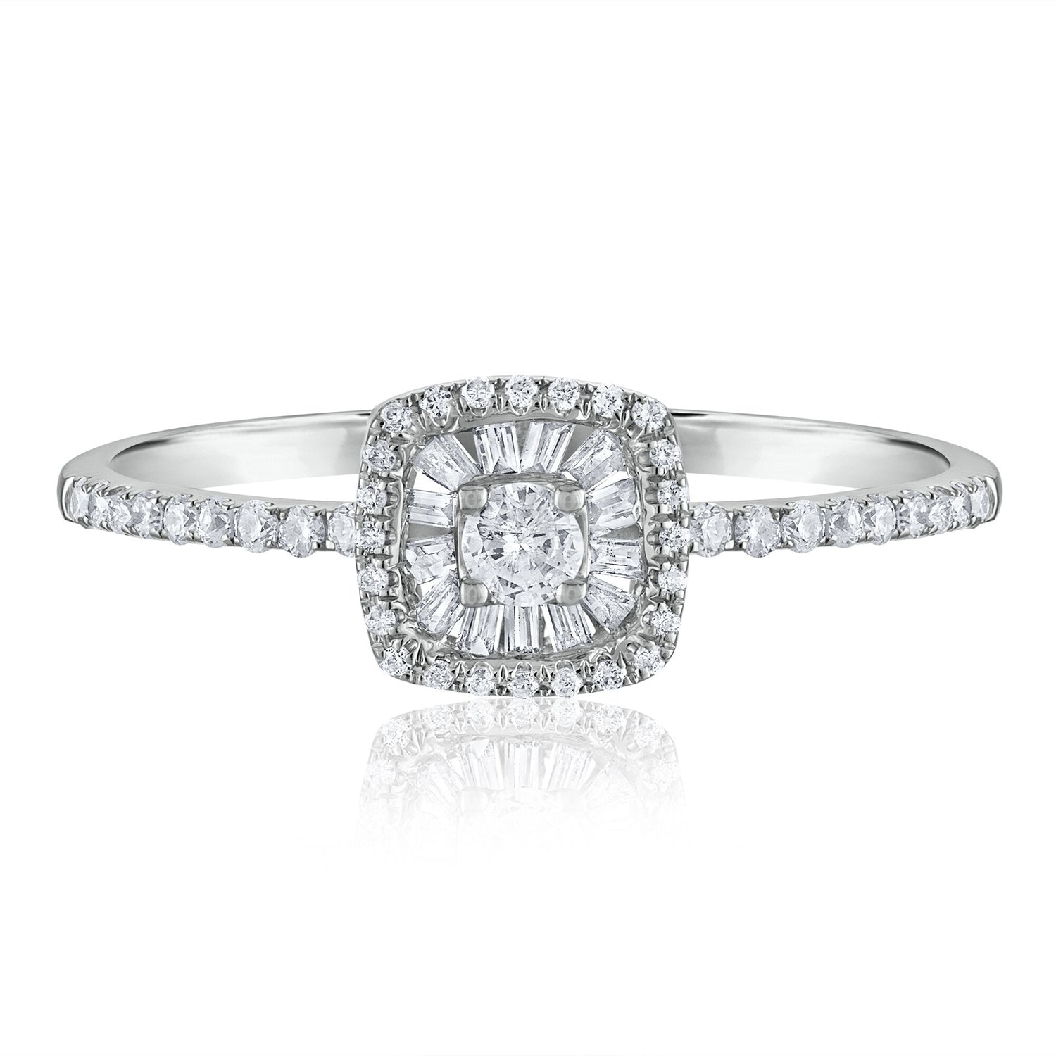 Round and Baguette Diamond Promise Ring in 14K White Gold (1/4 ct. tw.)